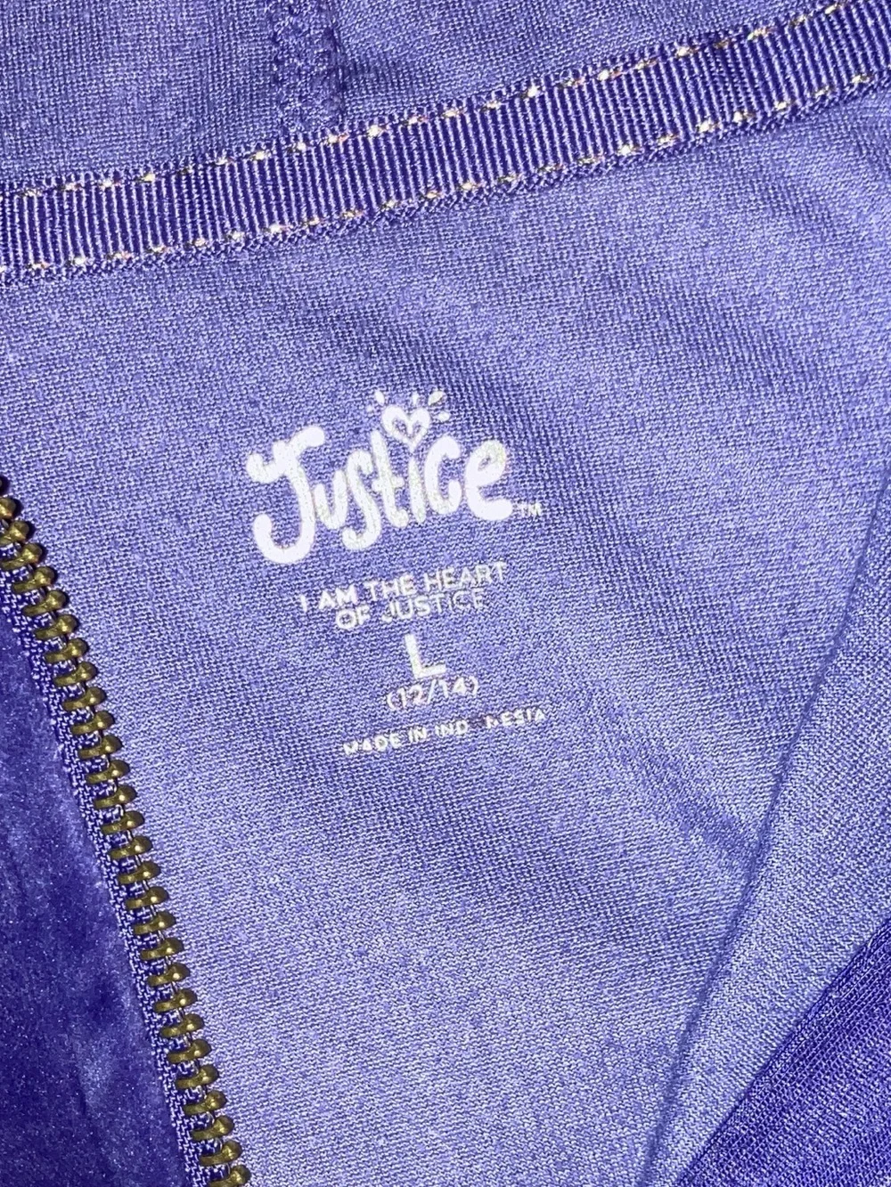 Justice Purple Velvet Zip Hoodie with Gold Zipper